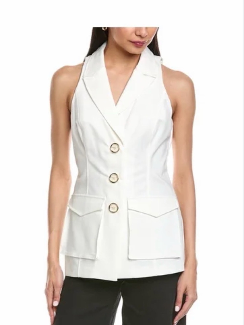 Ramy Brook White Sleeveless Blazer Vest with Notched Lapel